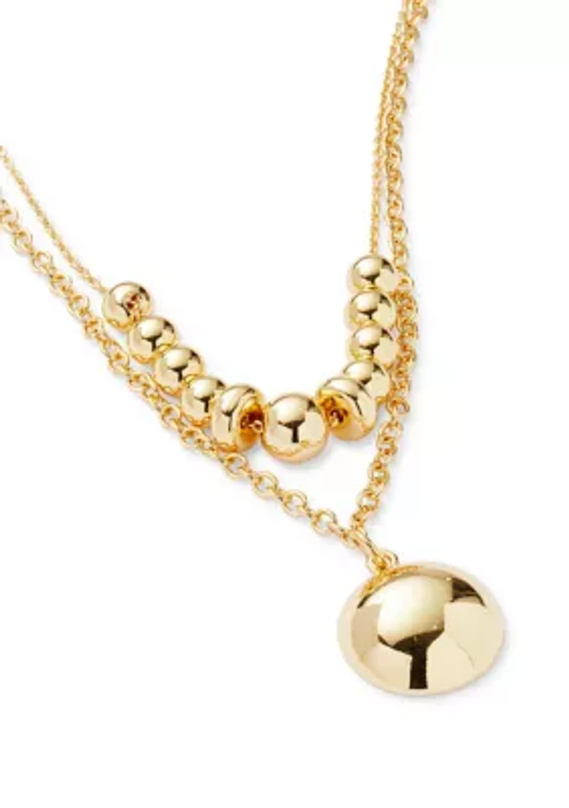 Round pendant Beaded Layered Necklace