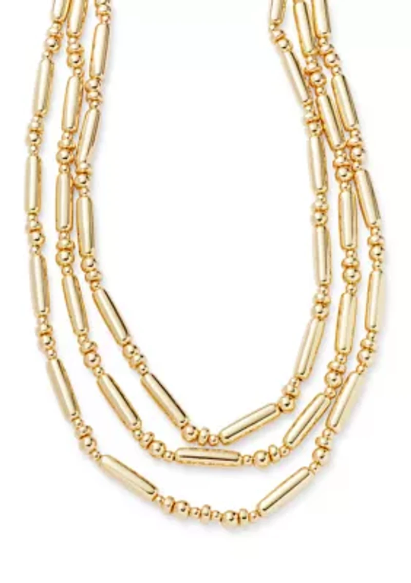 Puffed Long Bead Gold Tone Layed Necklace