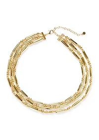 Puffed Long Bead Gold Tone Layed Necklace
