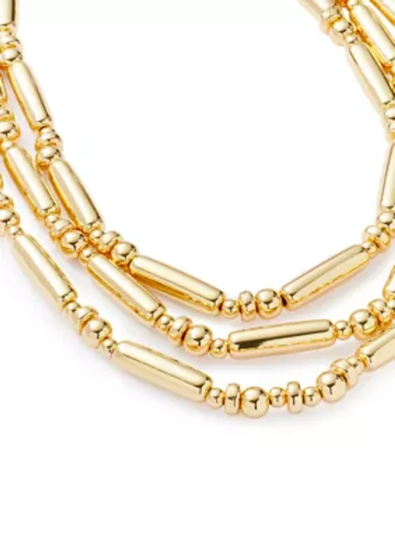 Puffed Long Bead Gold Tone Layed Necklace