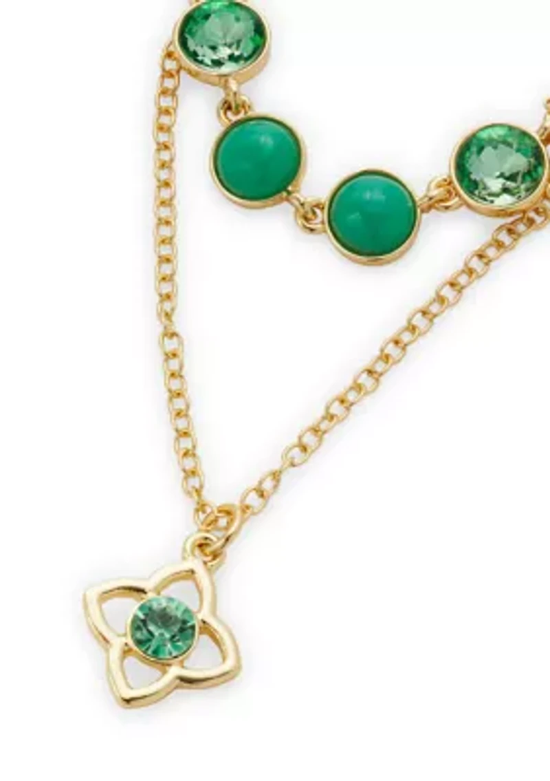 Crystal Pendant Multi Row Gold Tone Necklace