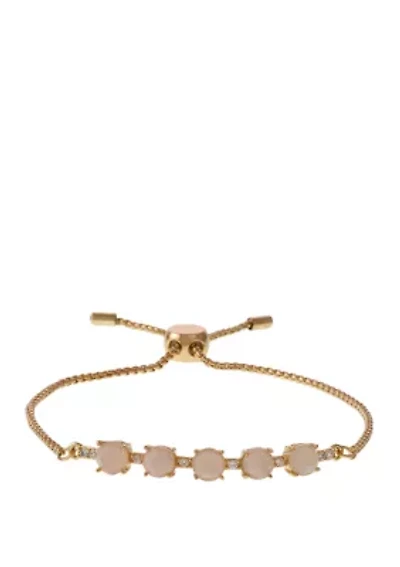 Gold Tone Fine Silver Plate Slider Bracelet with Rose Quartz Stones