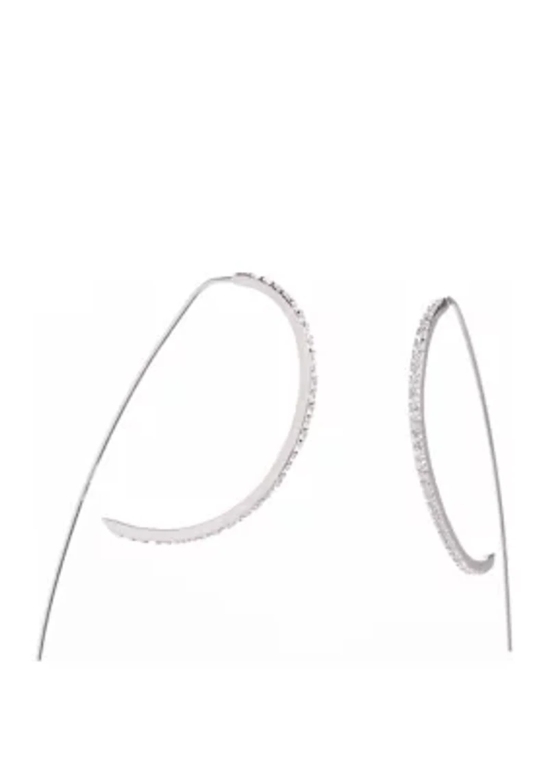 Sterling Silver Threader Hoop Earrings with Cubic Zirconia Stones
