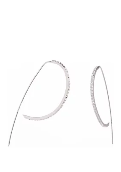 Sterling Silver Threader Hoop Earrings with Cubic Zirconia Stones