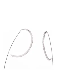 Sterling Silver Threader Hoop Earrings with Cubic Zirconia Stones