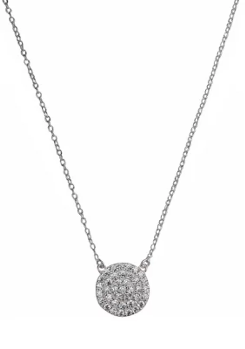 Silverworks Sterling Silver Disc Pendant Necklace with Cubic Zirconia Stones
