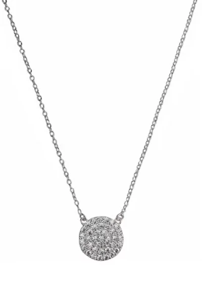 Silverworks Sterling Silver Disc Pendant Necklace with Cubic Zirconia Stones