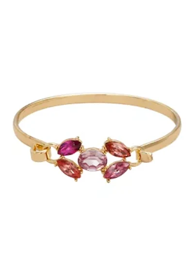 Gold Tone Pink Multi Navette Hinge Bangle Bracelet