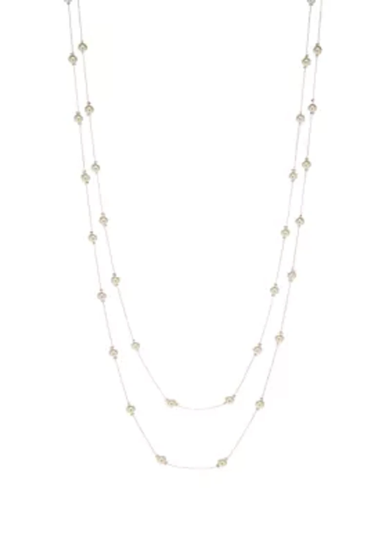 6 Millimeter White Pearl Long Chain Necklace 