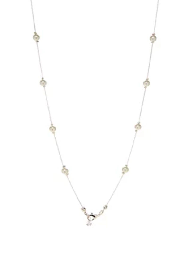 6 Millimeter White Pearl Long Chain Necklace 