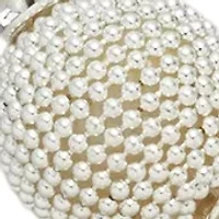 Silver Tone White Pearl 2 Earrings Textured Beaded Necklace Set 
