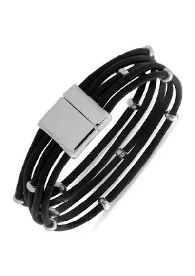 Silver Tone Black Multi Row Flex Bracelet 