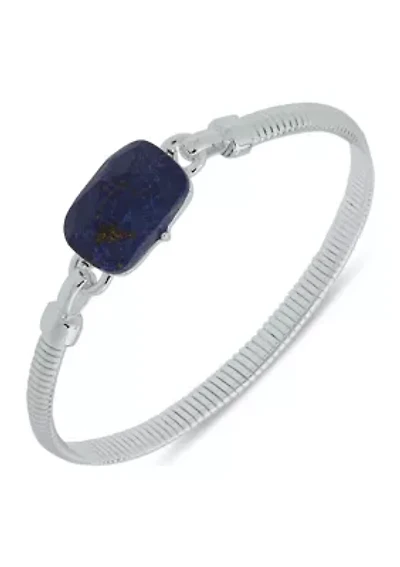 Silver Tone Blue Omega Stone Stretch Bracelet