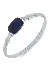 Silver Tone Blue Omega Stone Stretch Bracelet