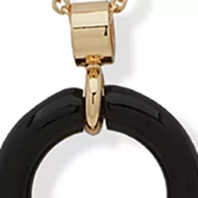 Gold Tone 16'' Black Circle Drop Multirow Necklace