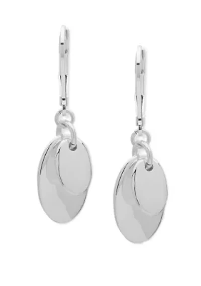 Silver Tone Layered Disc Drop Earrings