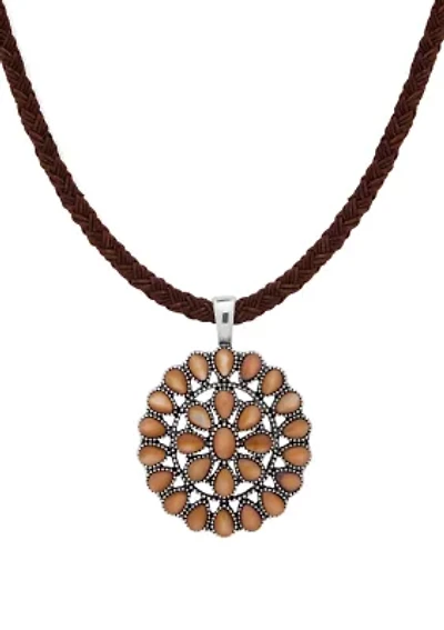 Silver Tone Concha Cord Pendant Necklace