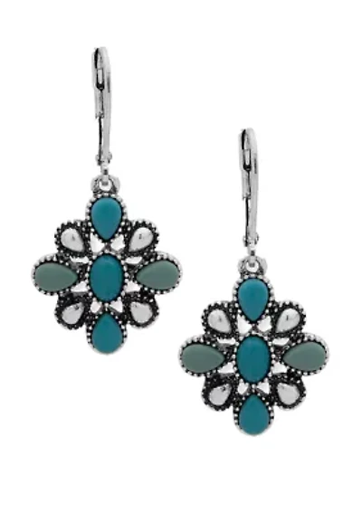 Silver-Tone Turquoise Flower Drop Earrings
