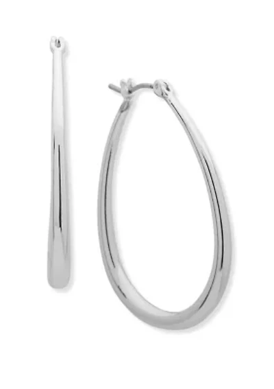 Silver-Tone Oval Tube Click Top Hoop Earrings