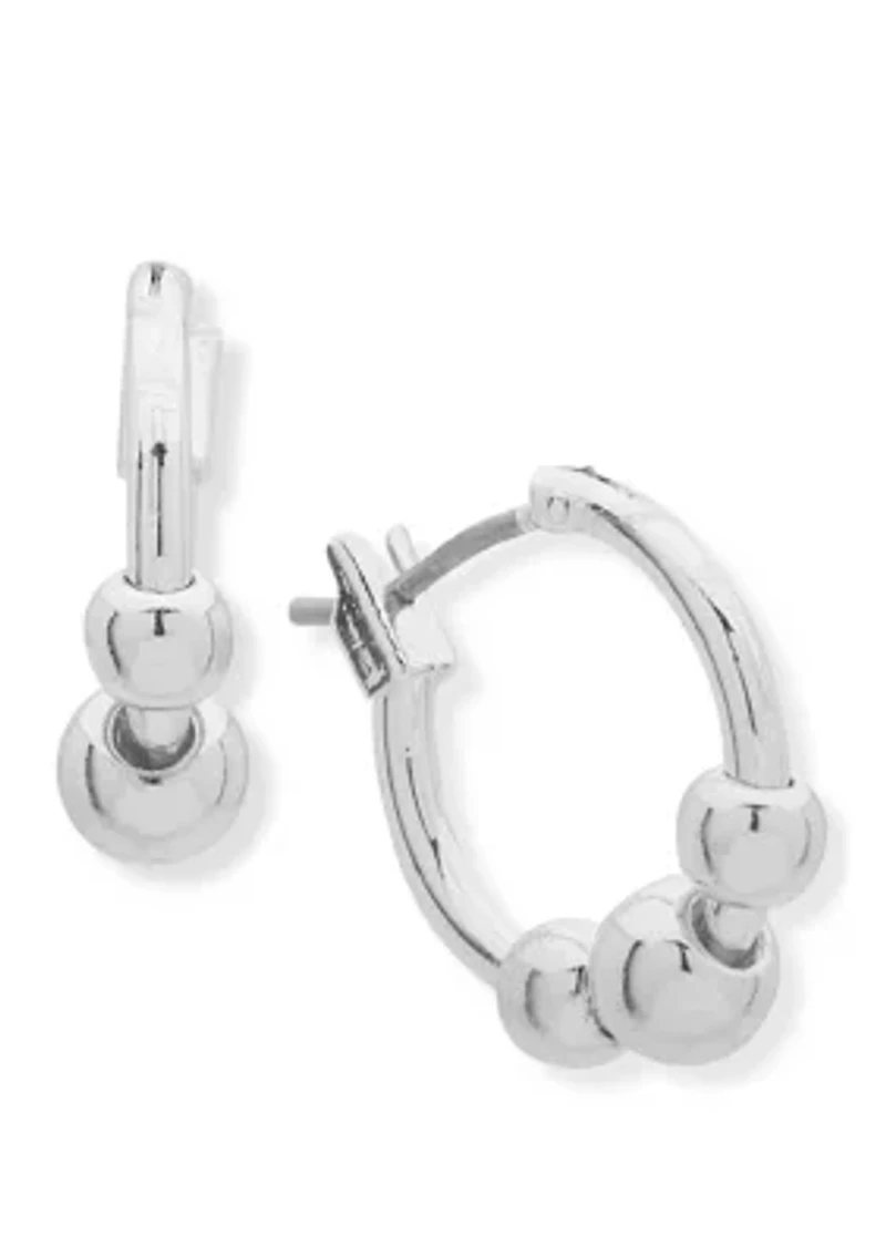 Silver Tone 3 Bead Click Top Hoop Earrings
