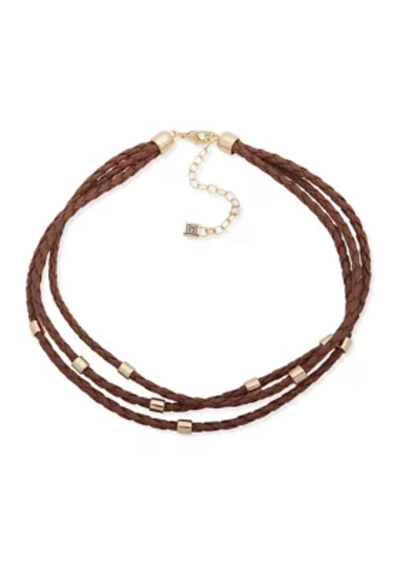 Gold Tone Brown Multi Row Necklace