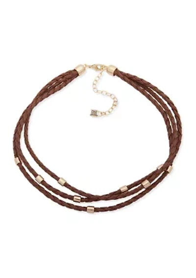 Gold Tone Brown Multi Row Necklace