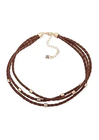 Gold Tone Brown Multi Row Necklace