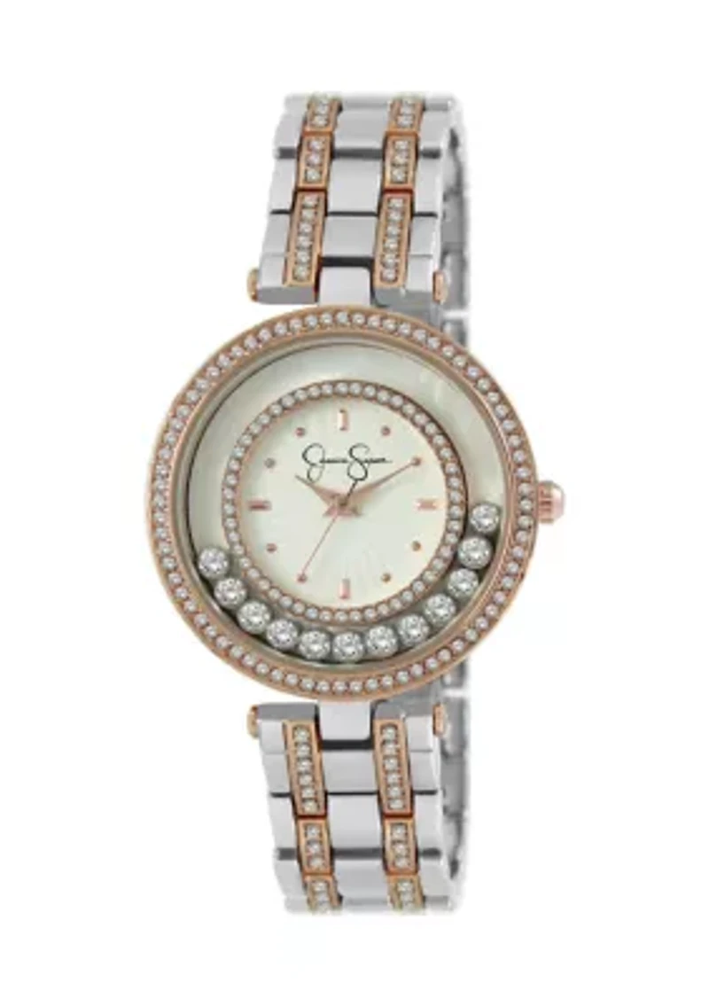 Two Tone Floating Crystal Bracelet Watch