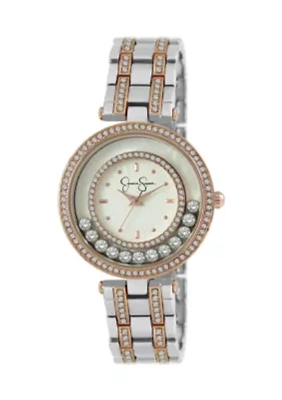 Two Tone Floating Crystal Bracelet Watch