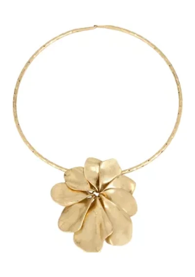 Flower Pendant Round Wire Collar Necklace