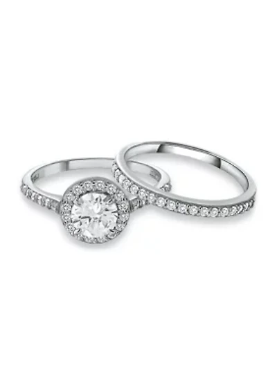 Sterling Silver 2 ct. t.w. Cubic Zirconia Engagement Ring with Wedding Band