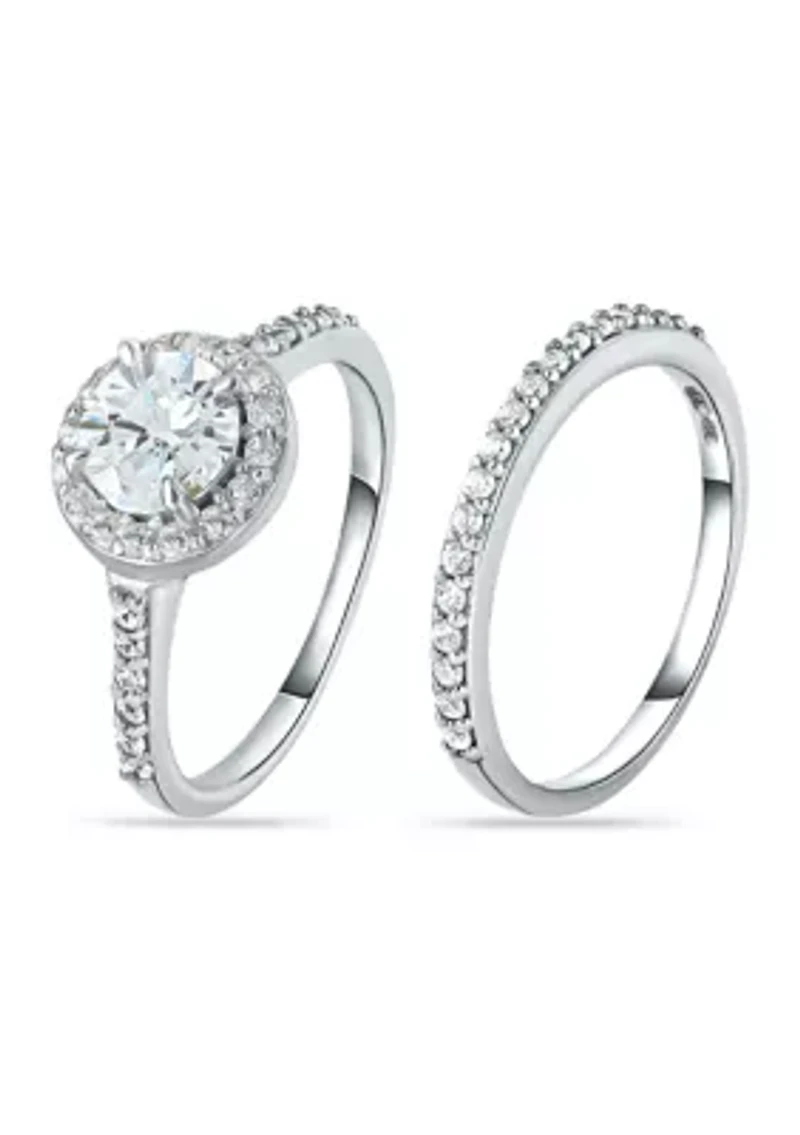 Sterling Silver 2 ct. t.w. Cubic Zirconia Engagement Ring with Wedding Band