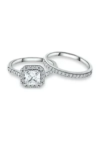 Sterling Silver Cubic Zirconia Engagement Ring with Wedding Band