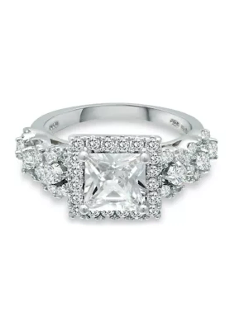 Sterling Silver Cubic Zirconia Engagement Ring with Wedding Band