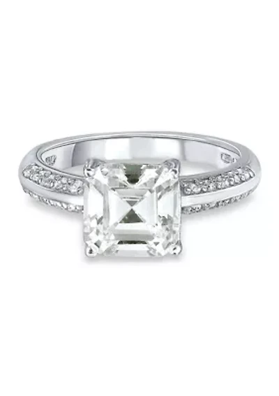 Sterling Silver Cubic Zirconia Engagement Ring with Wedding Band