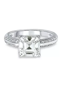 Sterling Silver Cubic Zirconia Engagement Ring with Wedding Band