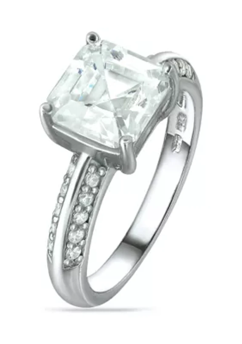 Sterling Silver Cubic Zirconia Engagement Ring with Wedding Band