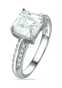 Sterling Silver Cubic Zirconia Engagement Ring with Wedding Band