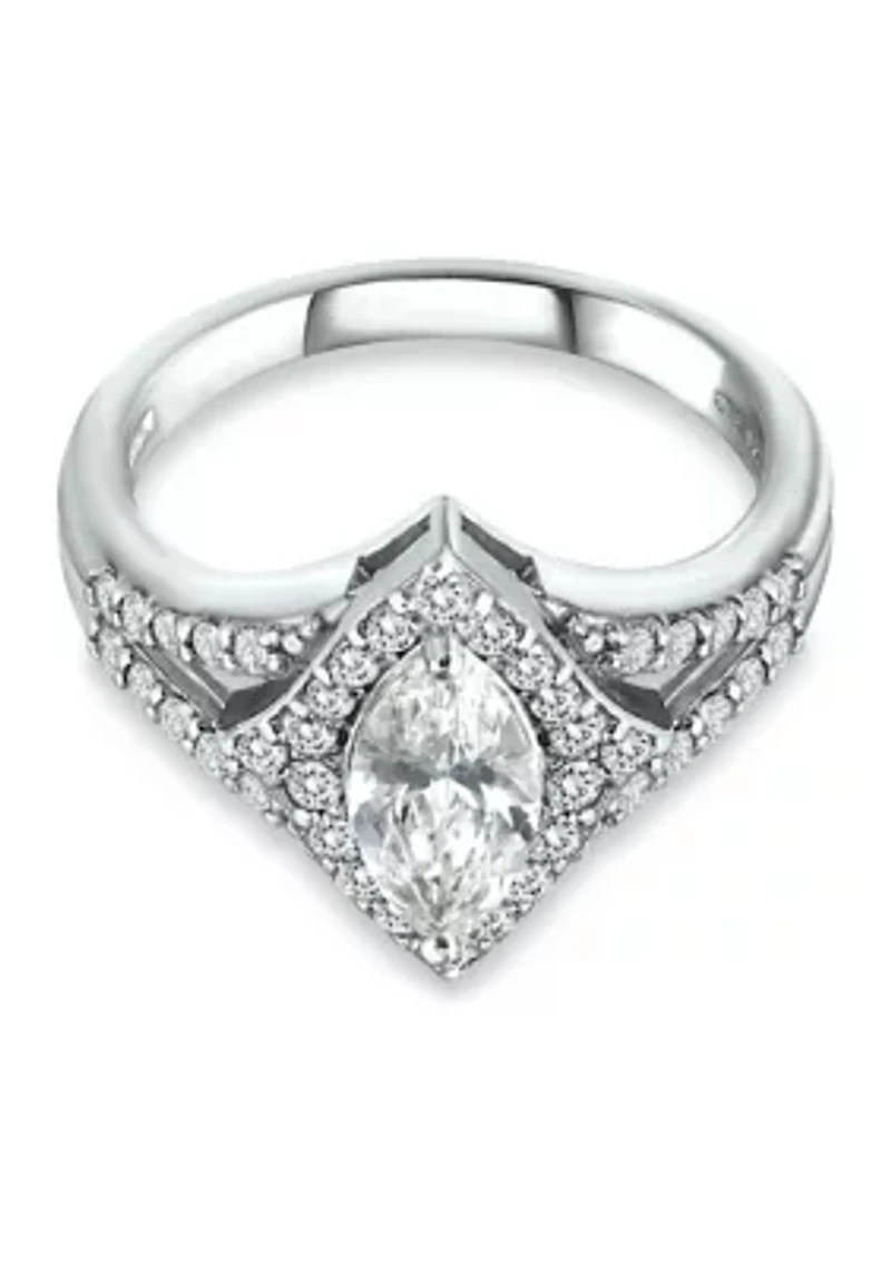 Sterling Silver Cubic Zirconia Engagement Ring with Wedding Band