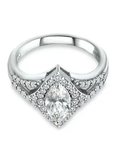 Sterling Silver Cubic Zirconia Engagement Ring with Wedding Band