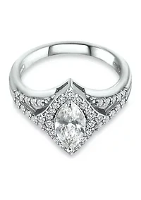 Sterling Silver Cubic Zirconia Engagement Ring with Wedding Band