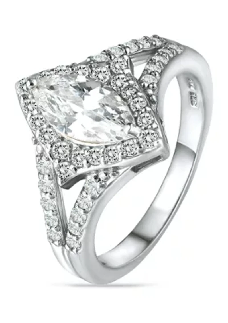 Sterling Silver Cubic Zirconia Engagement Ring with Wedding Band