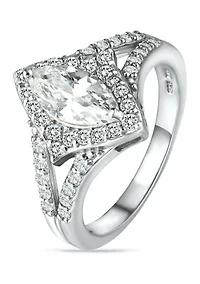 Sterling Silver Cubic Zirconia Engagement Ring with Wedding Band