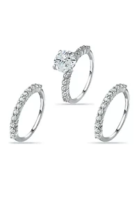 Sterling Silver Cubic Zirconia Engagement Ring with Wedding Band