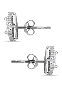 Sterling Silver Halo Frame Cubic Zirconia Stud Post Earrings