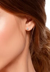 Sterling Silver Halo Frame Cubic Zirconia Stud Post Earrings