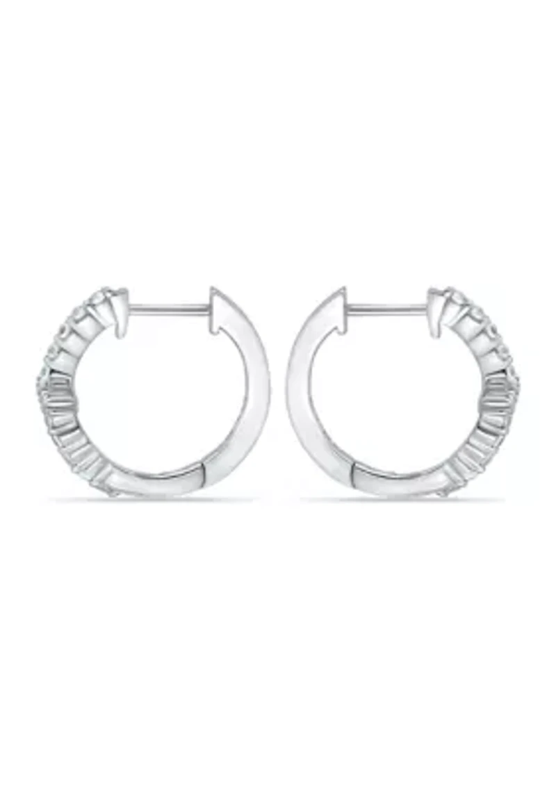 Sterling Silver Pavé Cubic Zirconia Cross Huggie Hoop Earrings