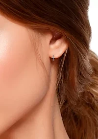 Sterling Silver Pavé Cubic Zirconia Cross Huggie Hoop Earrings