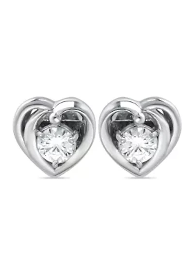 Sterling Silver CZ Heart Halo Stud Earrings