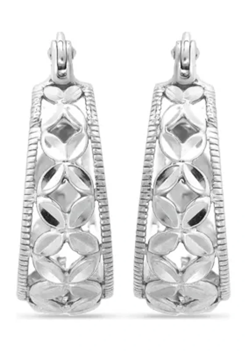 Sterling Silver Diamond Cut Floral Filigree Click Top Hoop Earrings